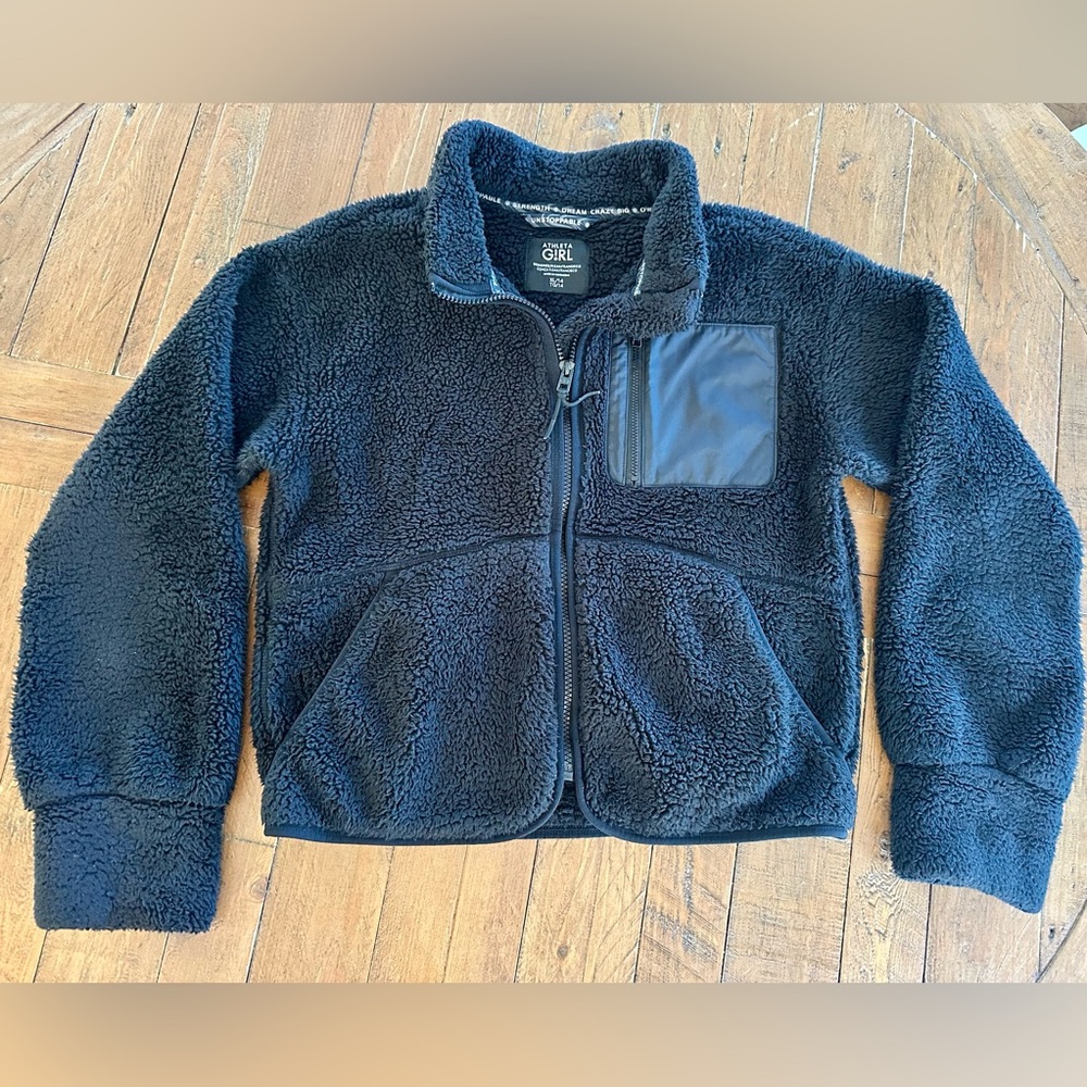 Athleta Girl Black Plush Sherpa Zip-Up Jacket